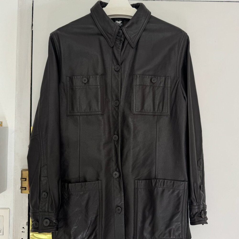 Vintage 90s Genuine Leather Shirt Jacket – Black, Size L (Unisex)